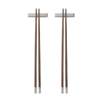 George Jensen Bernadotte Chopsticks With Rest 2 Sets Stainless Steel and Ceylon Iron 10019848, 5713…