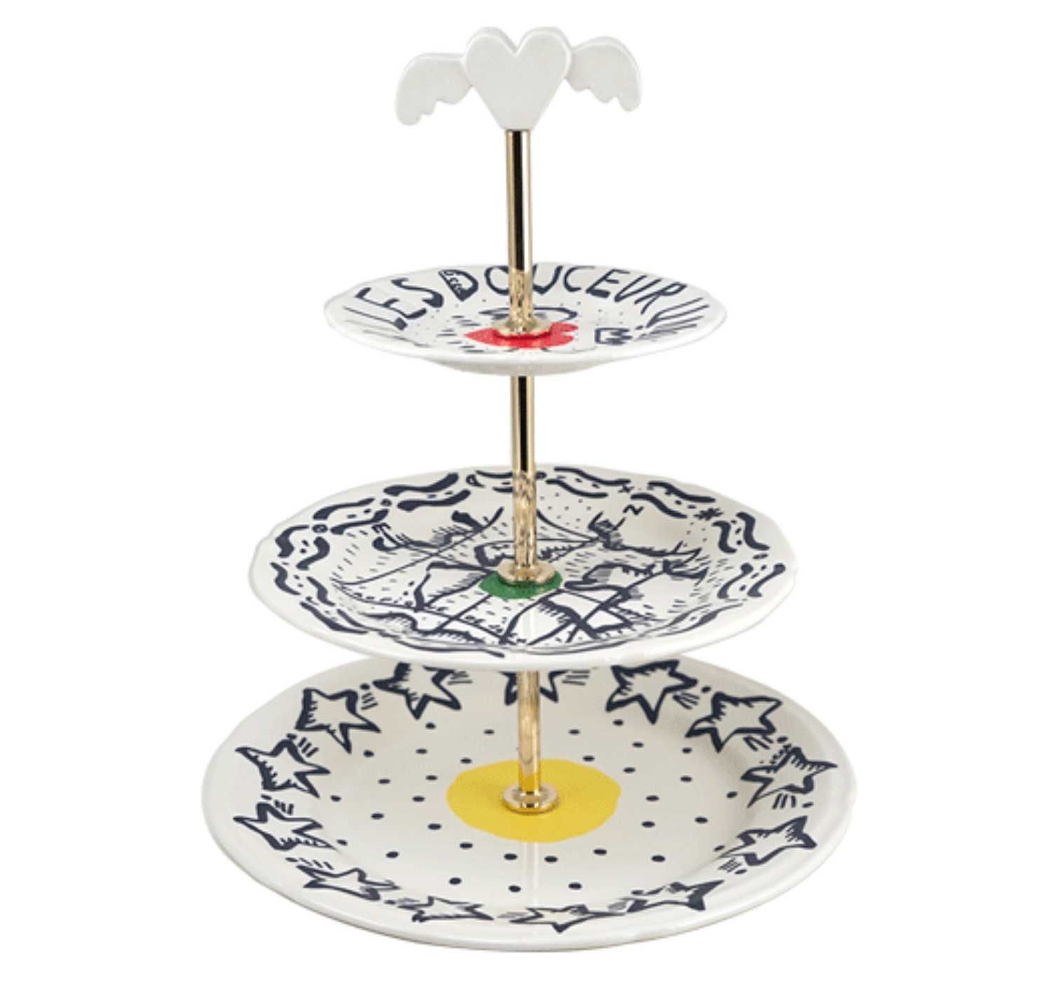 Gien France Archipel Sentimental Three-Tier Cake Stand, 1860SEMU26, 3660838029085