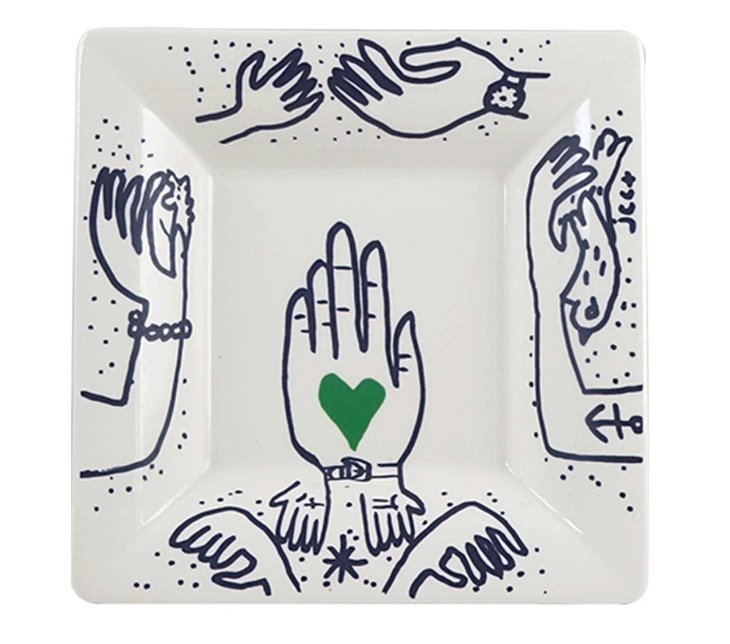 Gien France Archipel Sentimental Large Square Candy Tray Hands, 1860CCE201, 3660838028989