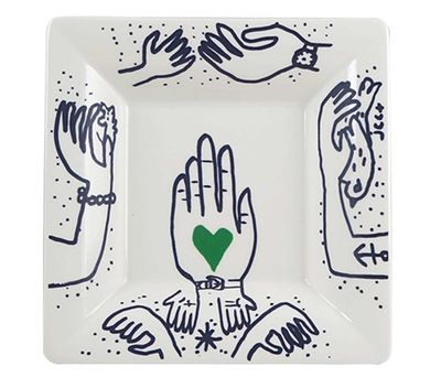 Gien France Archipel Sentimental Large Square Candy Tray Hands, 1860CCE201, 3660838028989