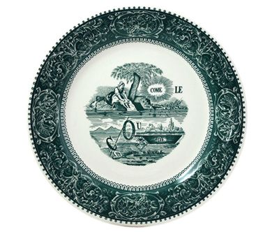 Gien France Les Depareillees Green Dinner Plates Rebus Set of 4, 1841B4M550, 3660838022246