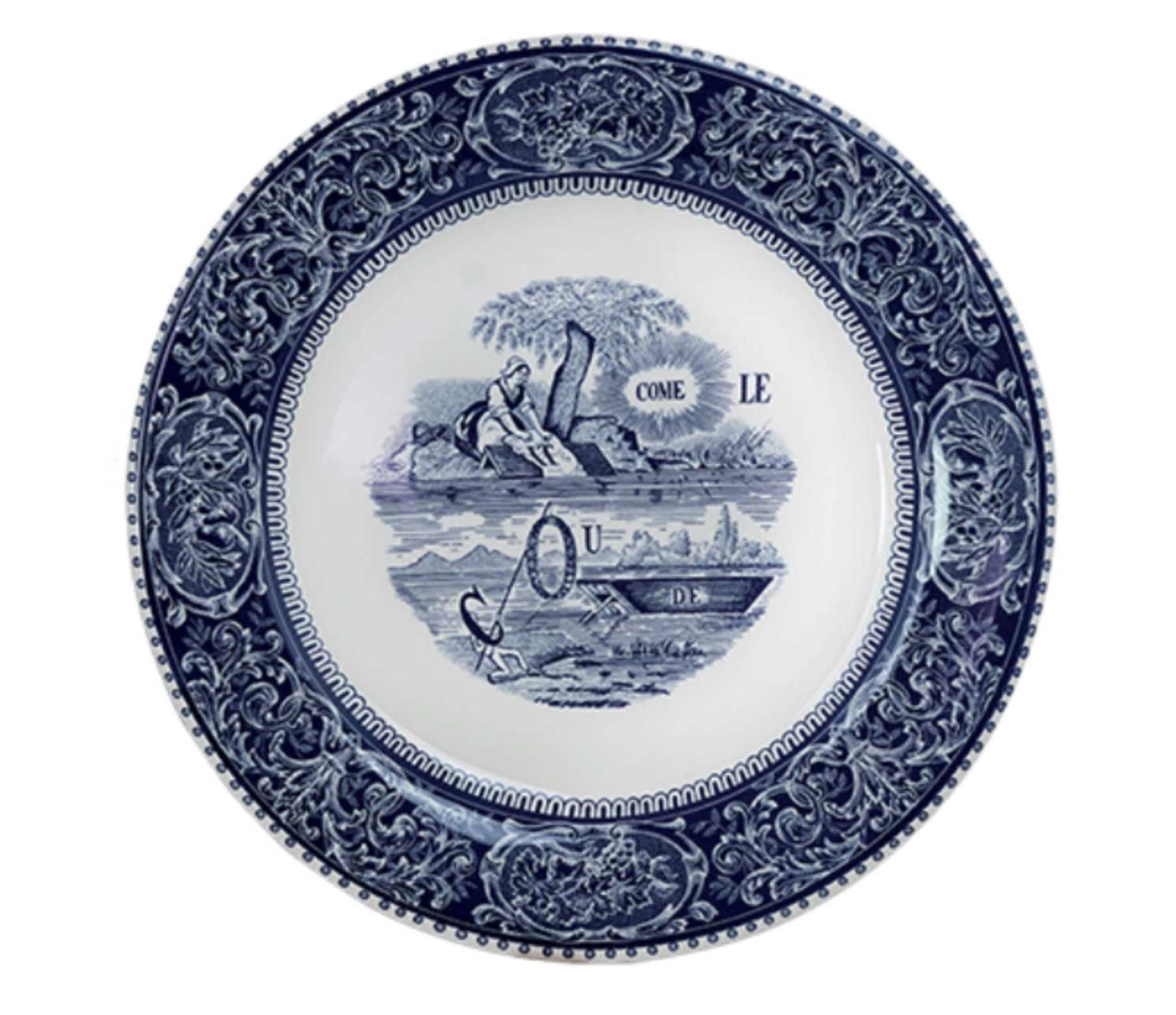 Gien France Les Depareillees Blue Dinner Plates Rebus Set of 4, 1849B4M550, 3660838022369