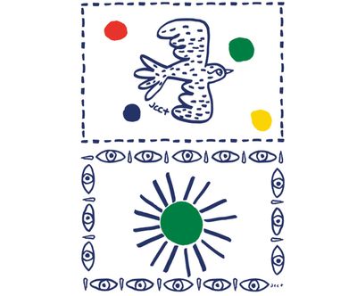 Gien France Archipel Sentimental Placemats Bird And Sun Set of 2, 8010ASST22, 3660838029634