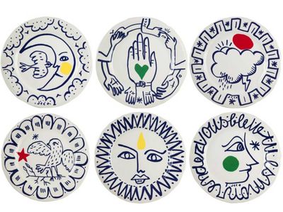 Gien France Archipel Sentimental Dinner Plates Assorted Set of 6, 1860B6AM26, 3660838028729