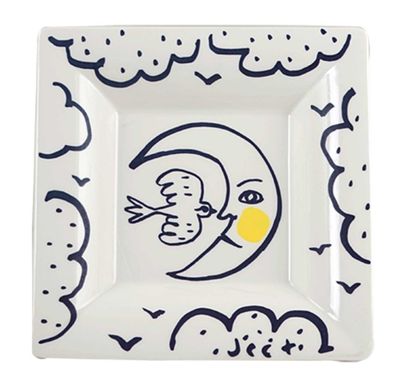 Gien France Archipel Sentimental Large Square Candy Tray Moon, 1860CCE101, 3660838028965