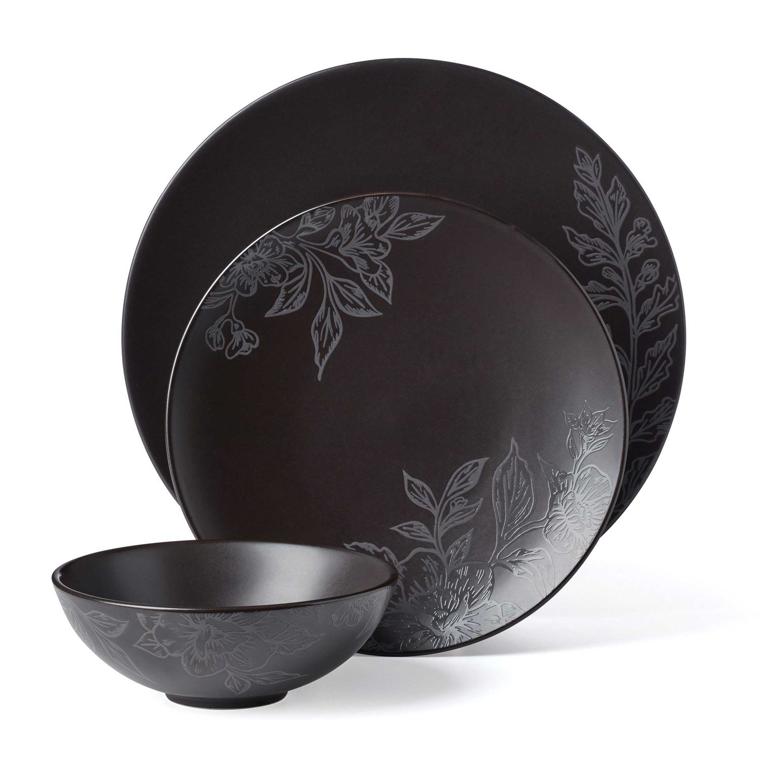 Oneida Roseto Charcoal 12 Piece Dinnerware Set, MPN: 897391, UPC: 079363148711