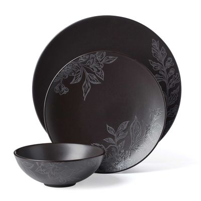 Oneida Roseto Charcoal 12 Piece Dinnerware Set, MPN: 897391, UPC: 079363148711