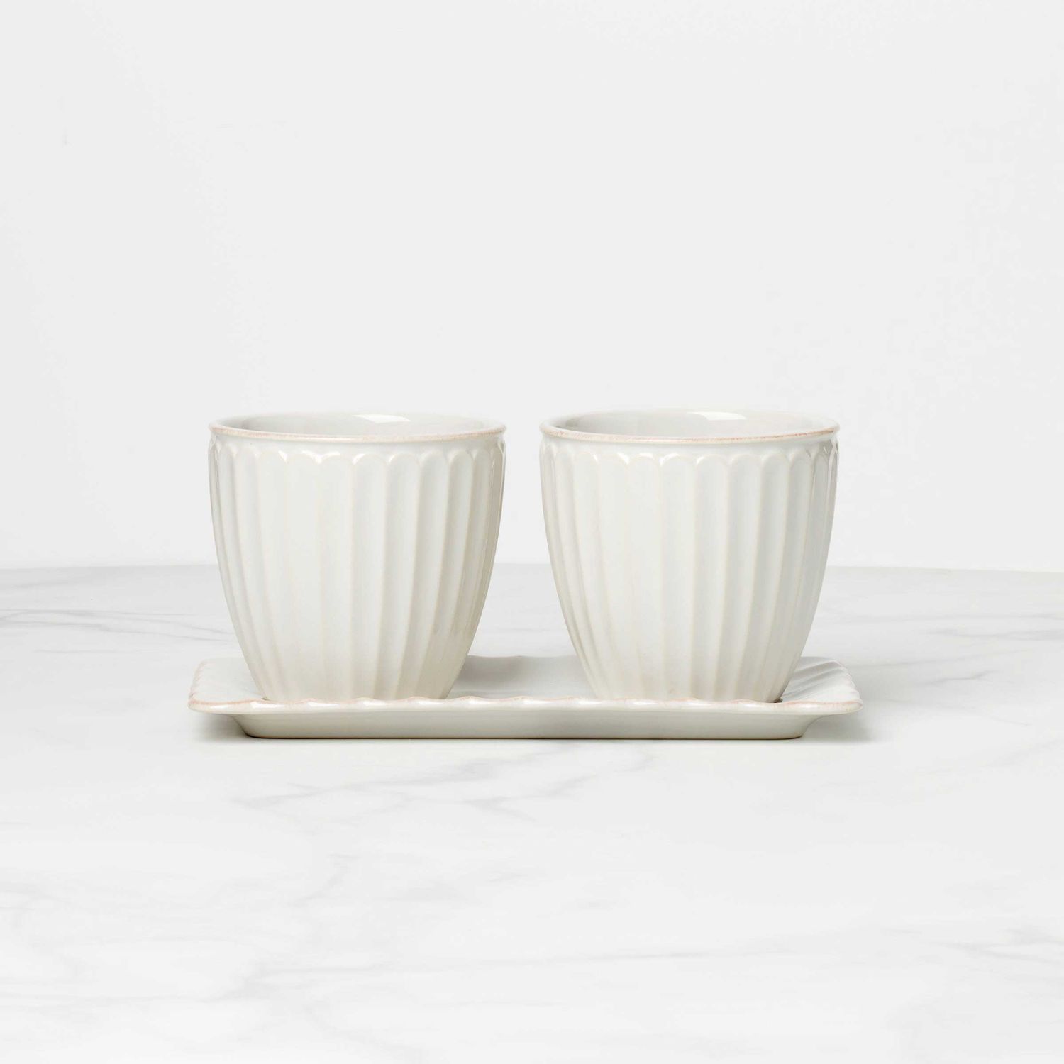 Lenox Frnch Perle Scallop Herb Pot with Tray Set of 2, MPN: 896914, UPC: 194372033152