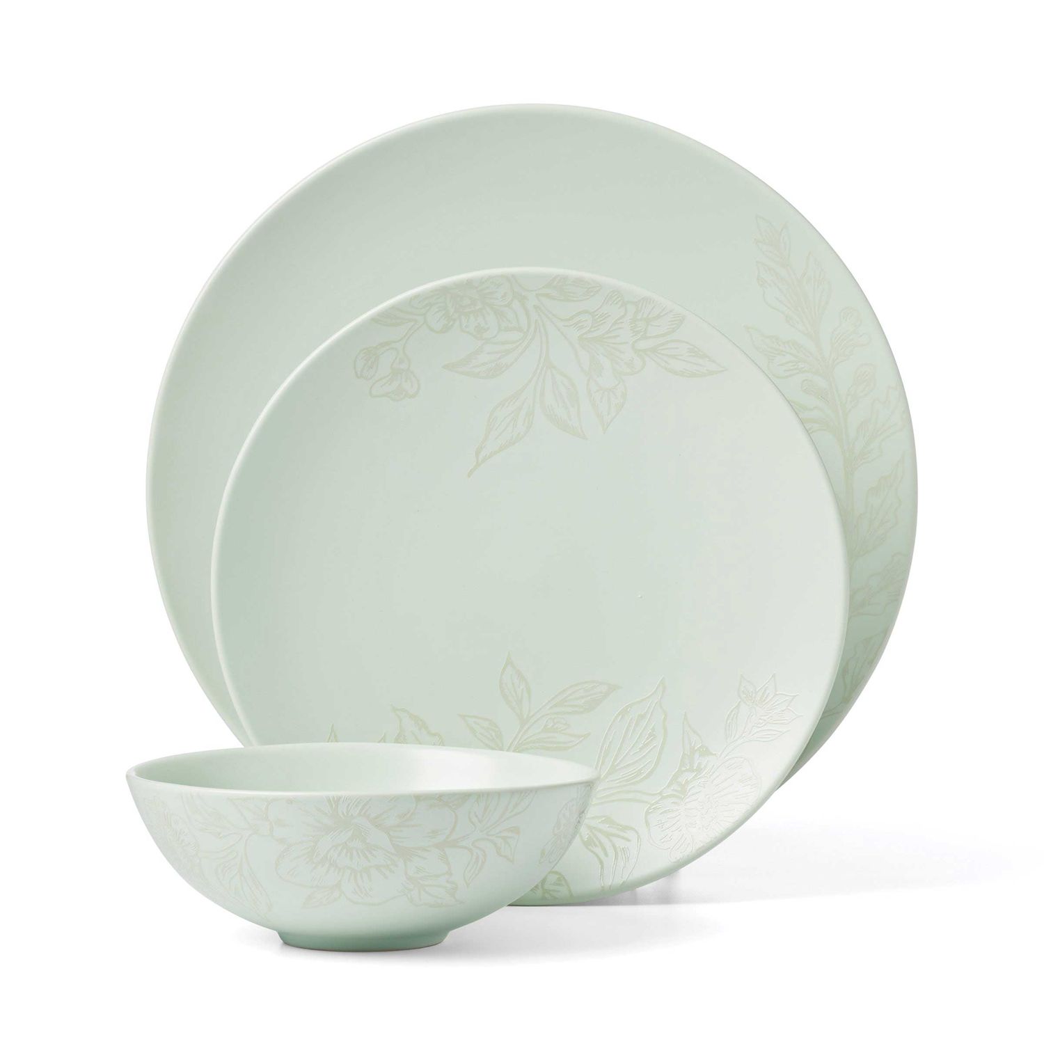 Oneida Roseto Soft Sage 12 Piece Dinnerware Set, MPN: 897395, UPC: 079363148650