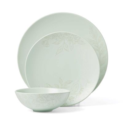 Oneida Roseto Soft Sage 12 Piece Dinnerware Set, MPN: 897395, UPC: 079363148650