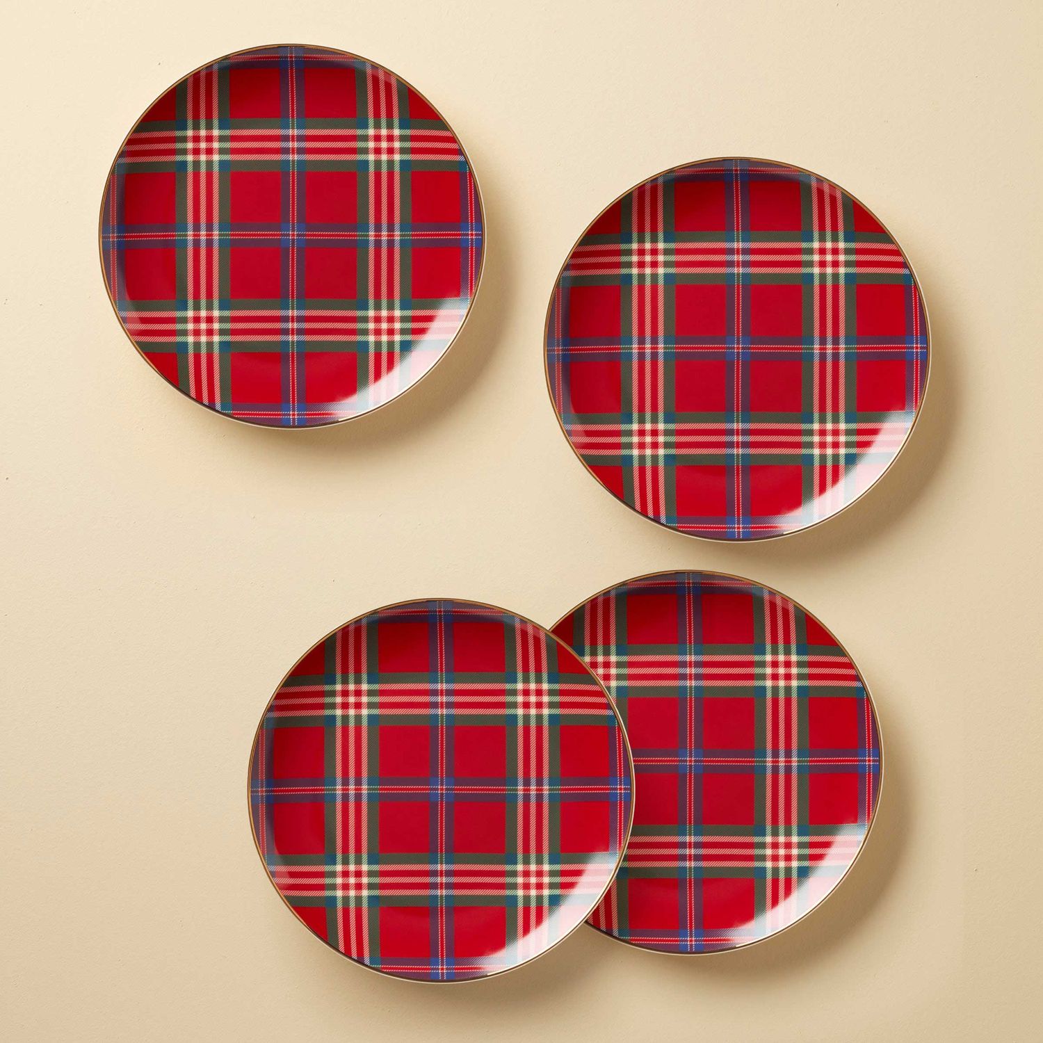 Lenox Holiday Red Tartan Accent Plates Set 4, MPN: 896528, UPC: 194372031837