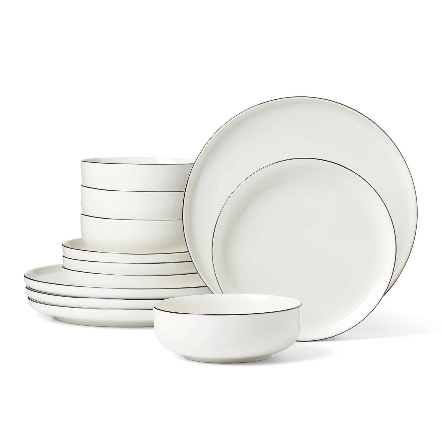 Oneida 24 Seven Black Rim 12 Piece Dinnerware Set, MPN: 896602, UPC: 079363146786