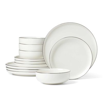 Oneida 24 Seven Black Rim 12 Piece Dinnerware Set, MPN: 896602, UPC: 079363146786