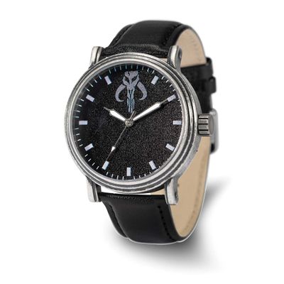 Star Wars Adult Size Boba Fett Crest Black Leather Band Watch XWA6705