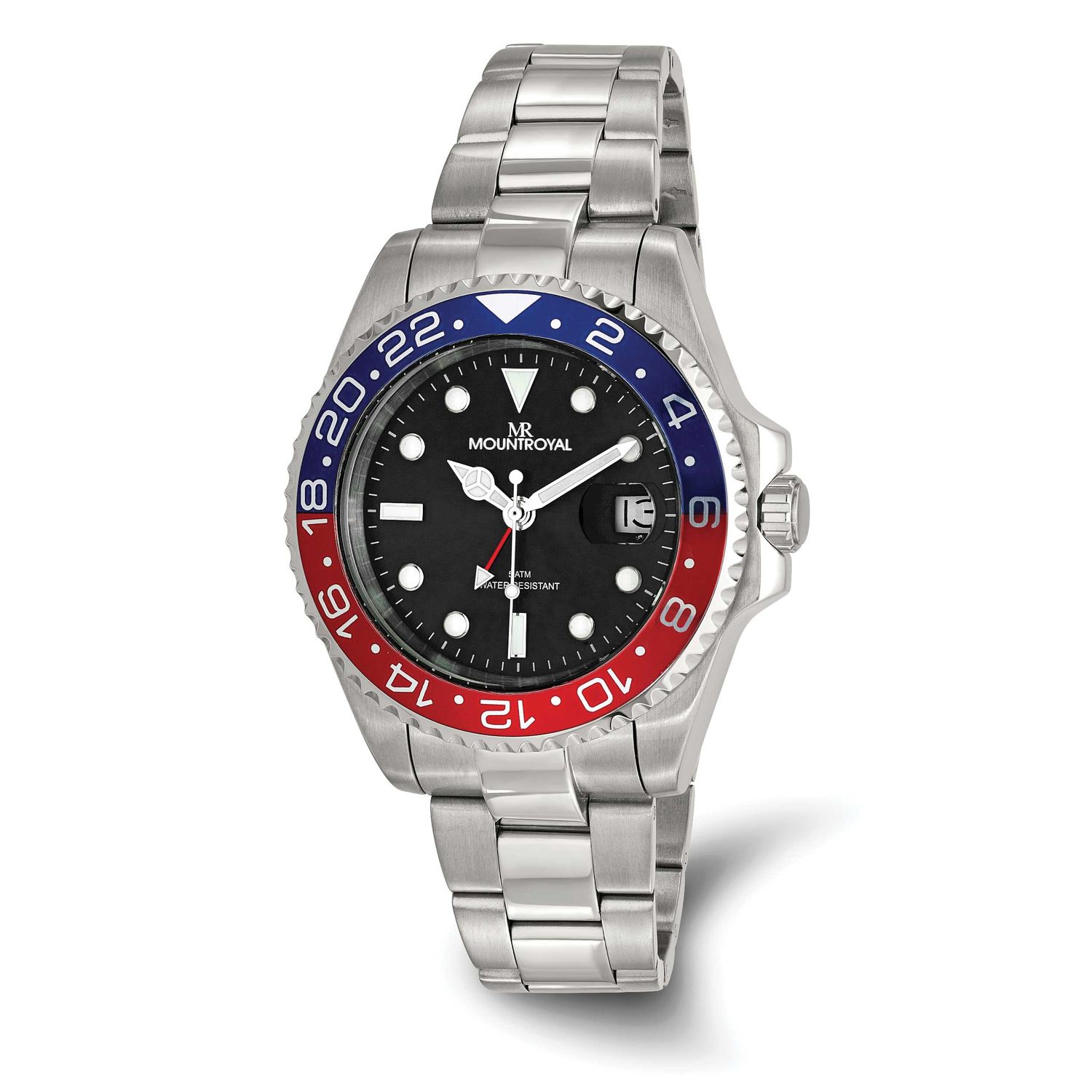 Mens Mountroyal Stainless Steel Black Dial with Red and Blue Bezel Watch XWA6664