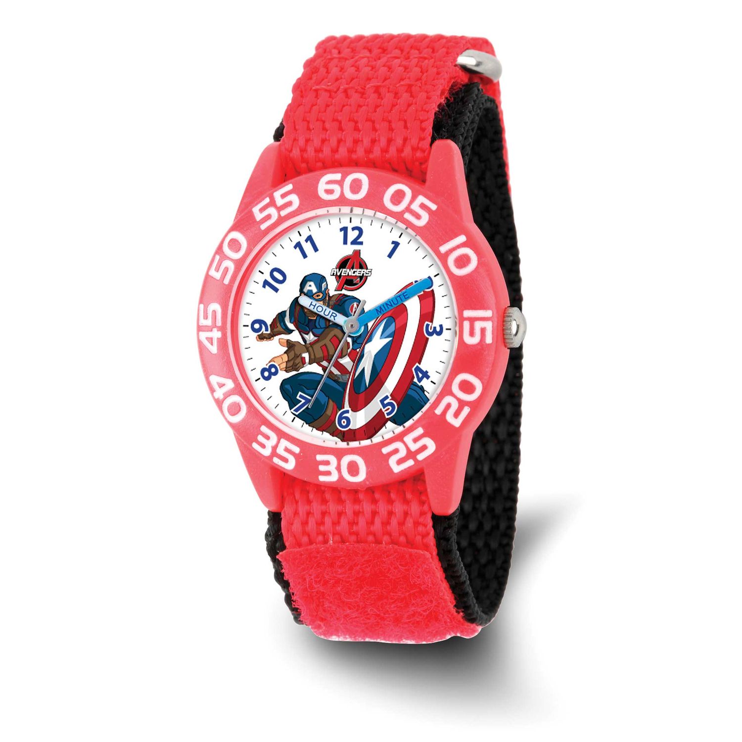 Marvel Kids Captain America Red Velcro Band Time Teacher Watch XWA6745