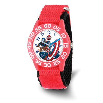 Marvel Kids Captain America Red Velcro Band Time Teacher Watch XWA6745