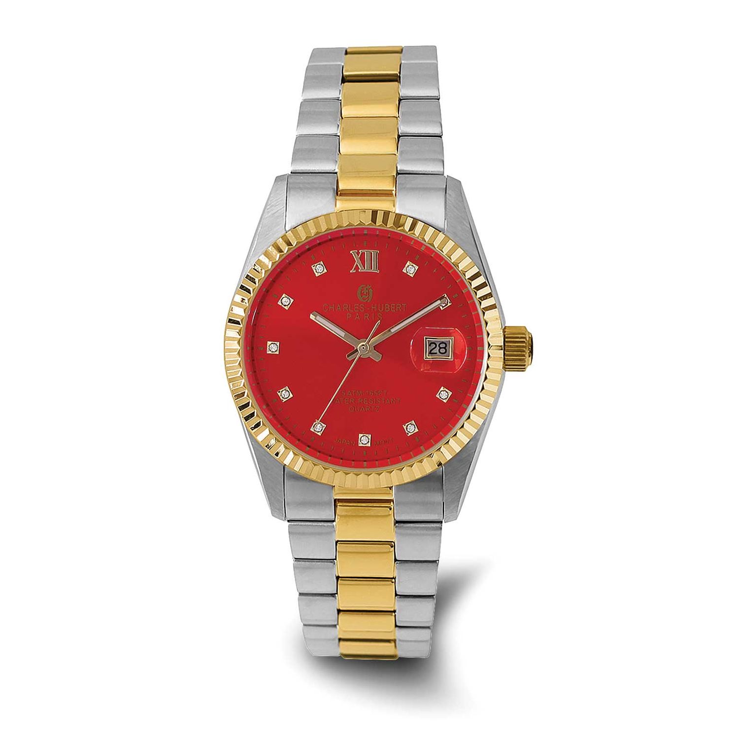 Charles-Hubert Two-Tone Yellow IP-plated Stainless Steel Quartz Red Dial with Dial Watch XWA6822