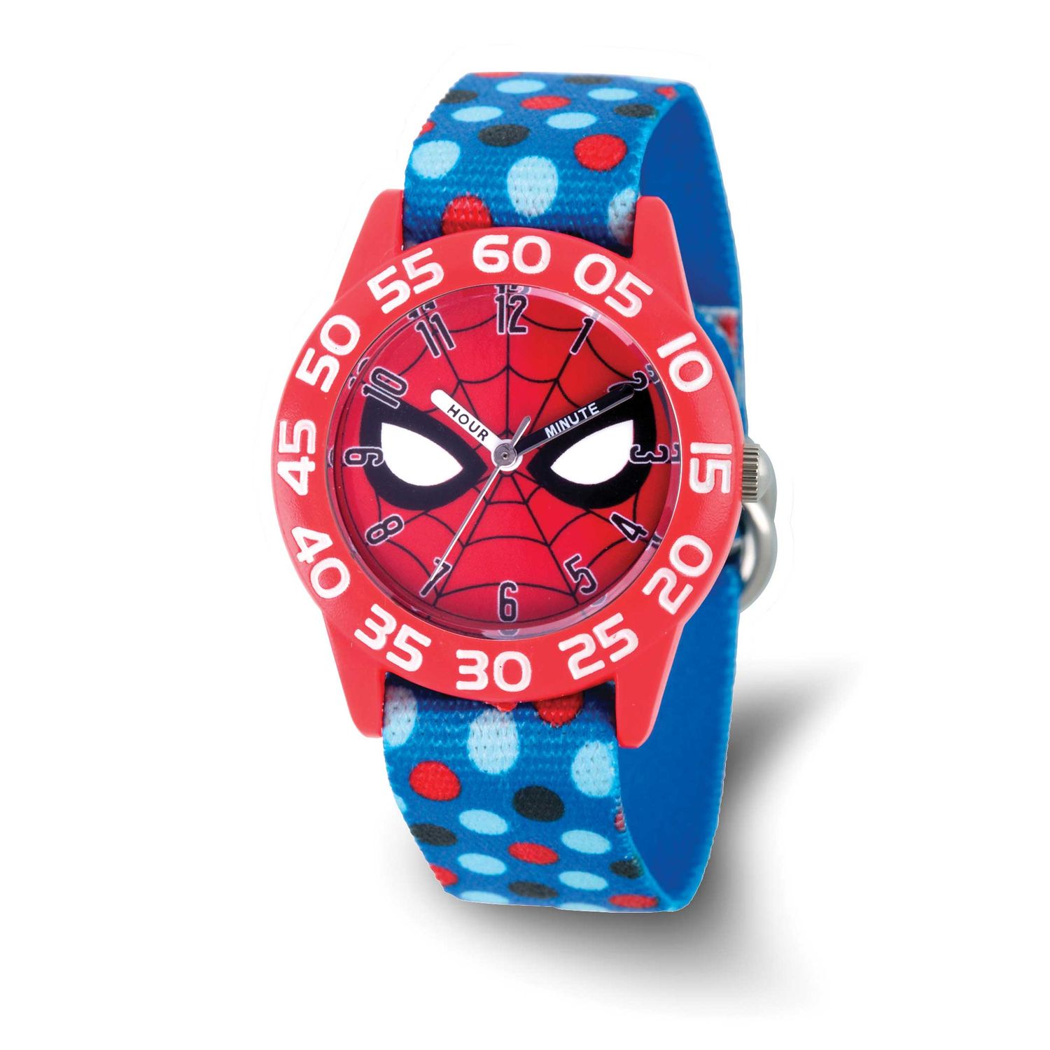 Marvel Kids Spider-Man Polka Dot Stretch Band Time Teacher Watch XWA6759