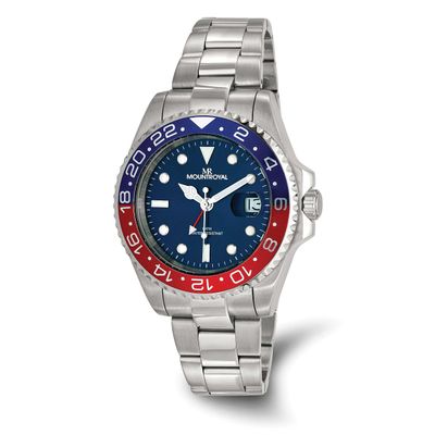 Mens Mountroyal Stainless Steel Blue Dial with Red and Blue Bezel Watch XWA6666