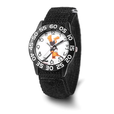 Warner Brothers Kids Daffy Duck Black Velcro Band Time Teacher Watch XWA6695