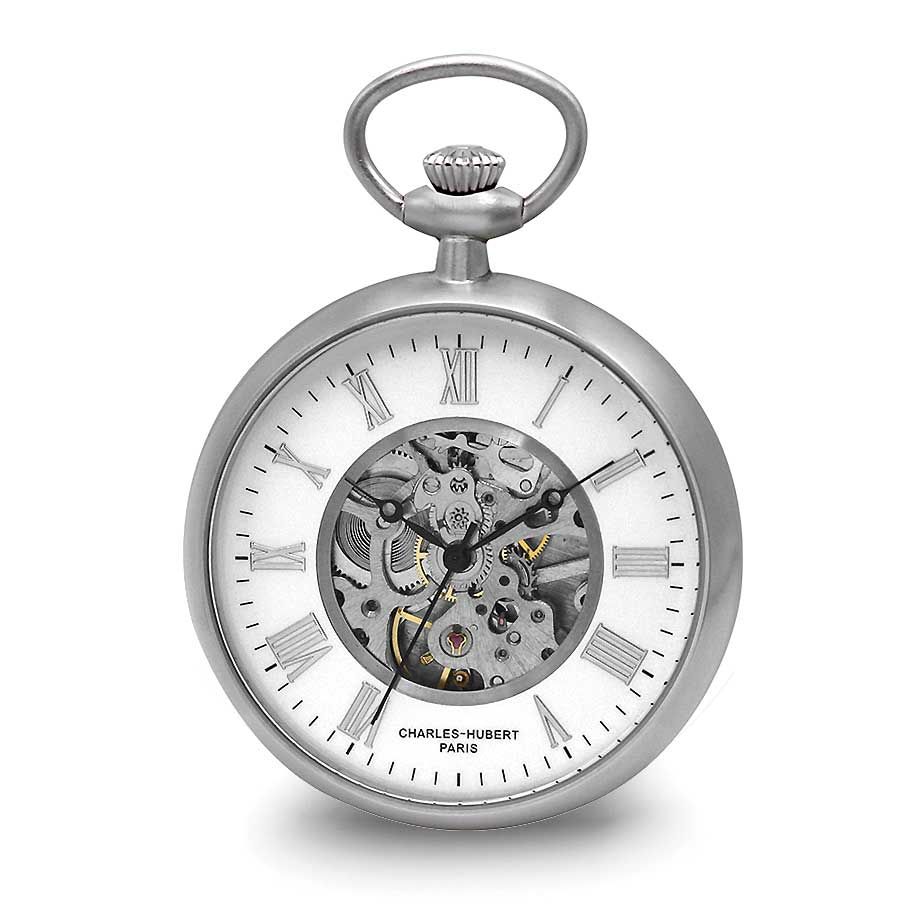 Charles Hubert Stainless Steel Skeleton Dial Pocket Watch XWA6899