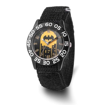 Warner Brothers Kids Batman Black Velcro Band Time Teacher Watch XWA6688