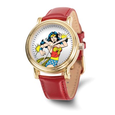 Warner Brothers Adult Size Wonder Woman Red Leather Band Watch XWA6682