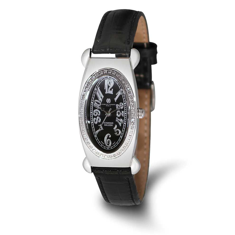 Ladies Charles Hubert Black Leather 1/2ct. Diamond Black Dial Watch XWA6903