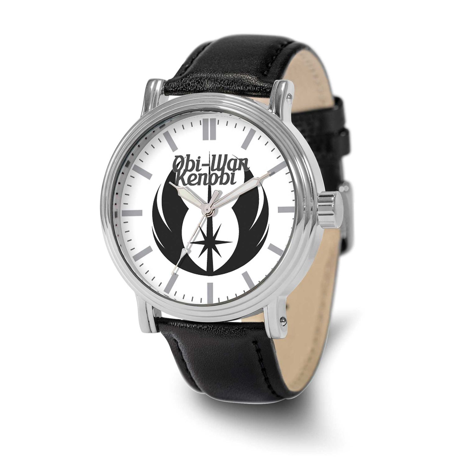 Star Wars Adult Size Obi-Wan Kenobi Jedi Crest Black Leather Band Watch XWA6713