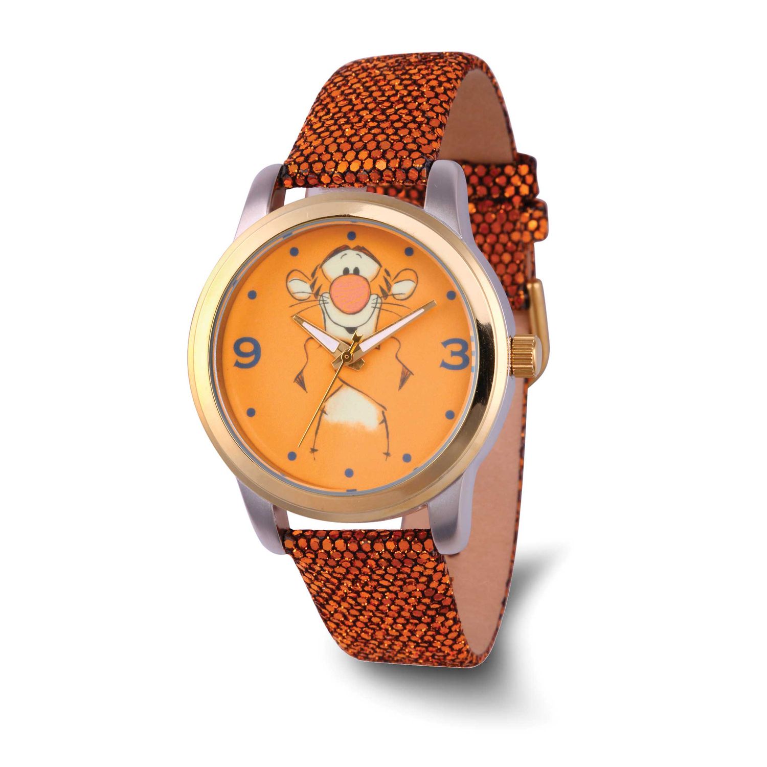 Disney Adult Size Tigger Orange Glitter Band Watch XWA6734