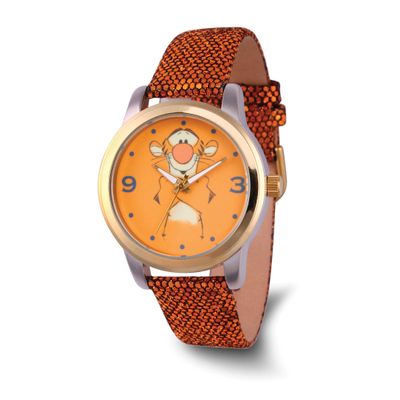 Disney Adult Size Tigger Orange Glitter Band Watch XWA6734