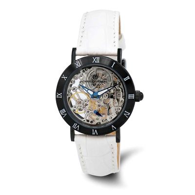 Ladies Charles Hubert Stainless Skeleton Dial Leather Band 35mm Watch XWA6847