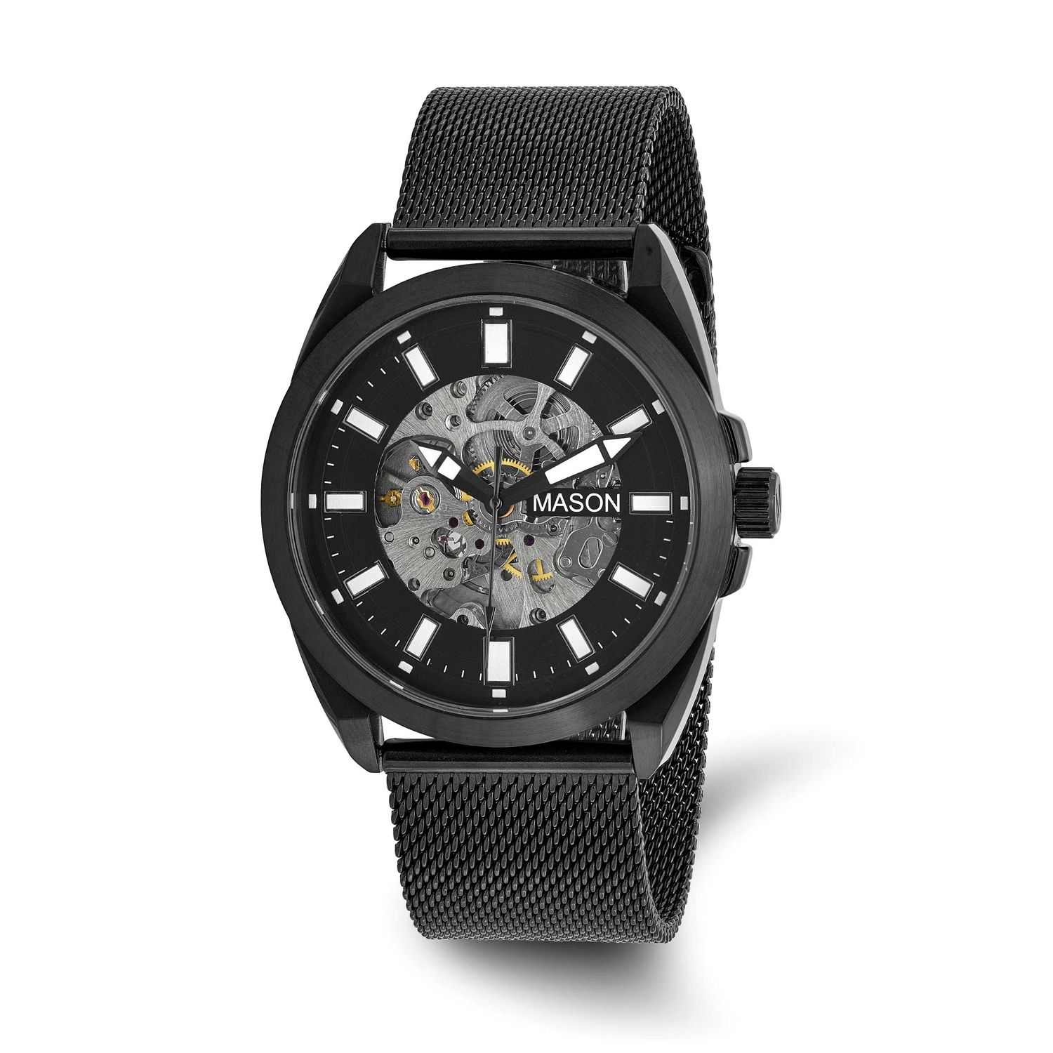 Mason Sales Stainless Steel Black IP-plated Skeleton Movement Mesh Band Watch XWA6648