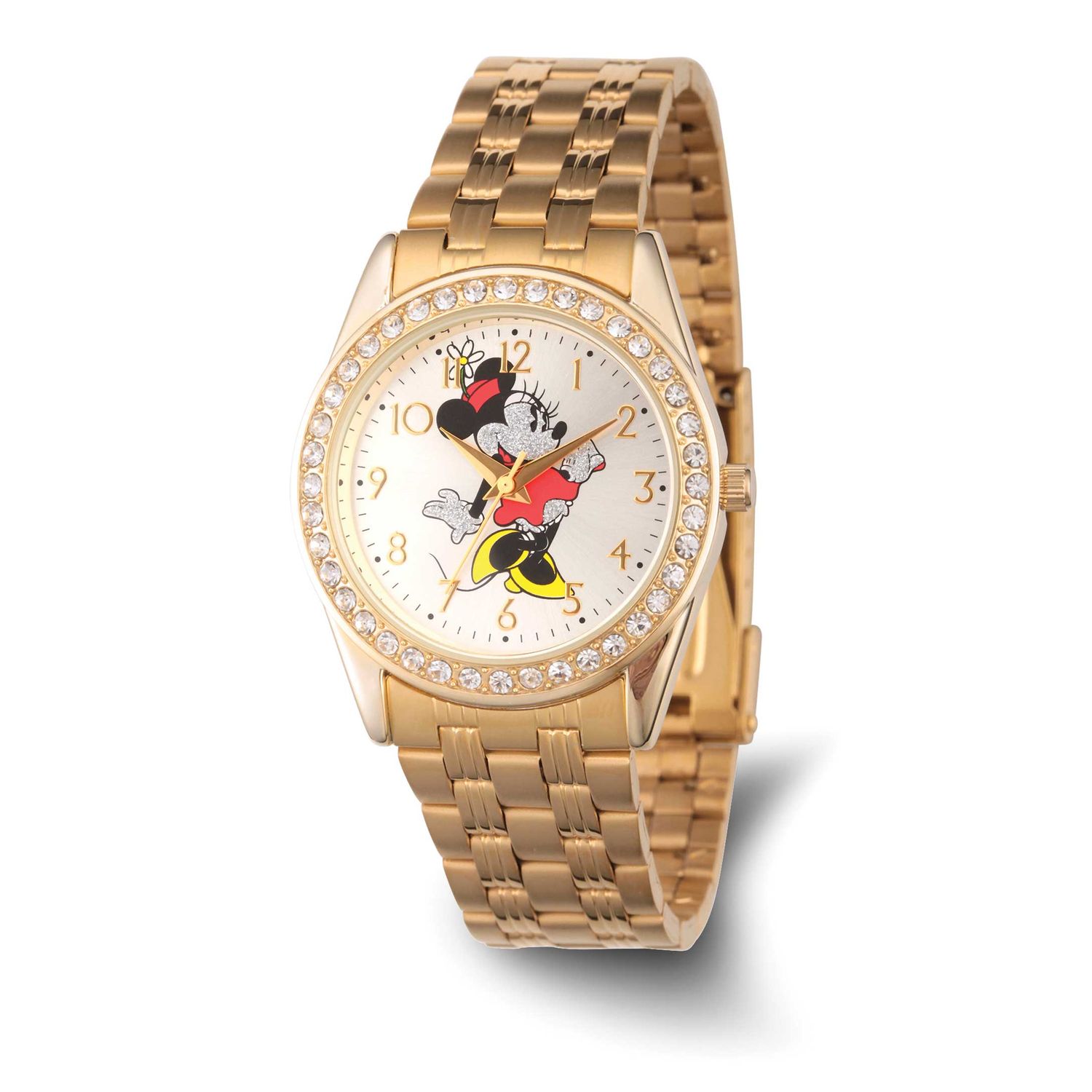 Disney Adult Size Minnie Mouse with Crystals Gold-tone Band Watch XWA6726