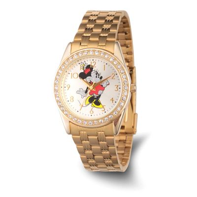 Disney Adult Size Minnie Mouse with Crystals Gold-tone Band Watch XWA6726