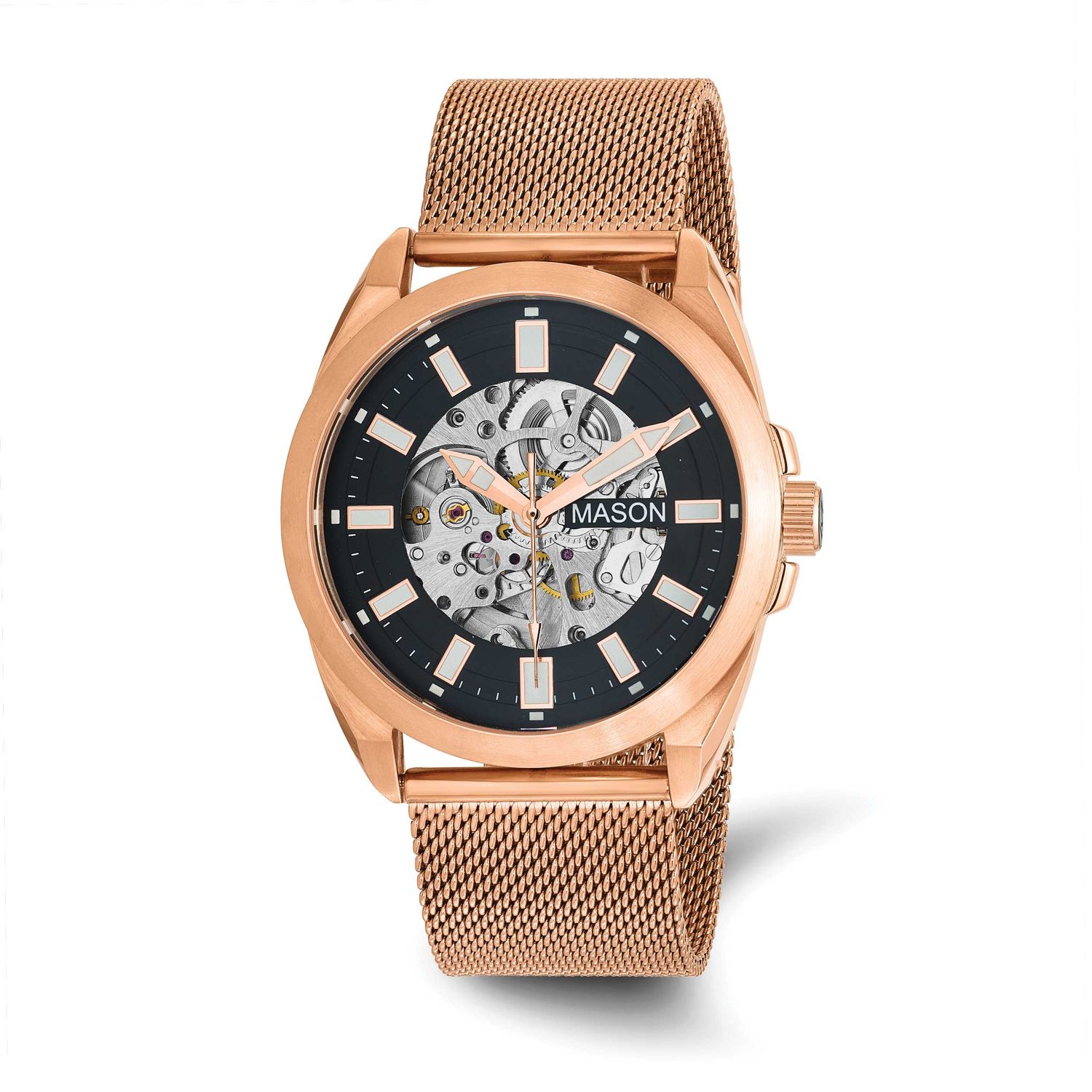 Mason Sales Stainless Steel Rose IP-plated Skeleton Movement Mesh Band Watch XWA6649