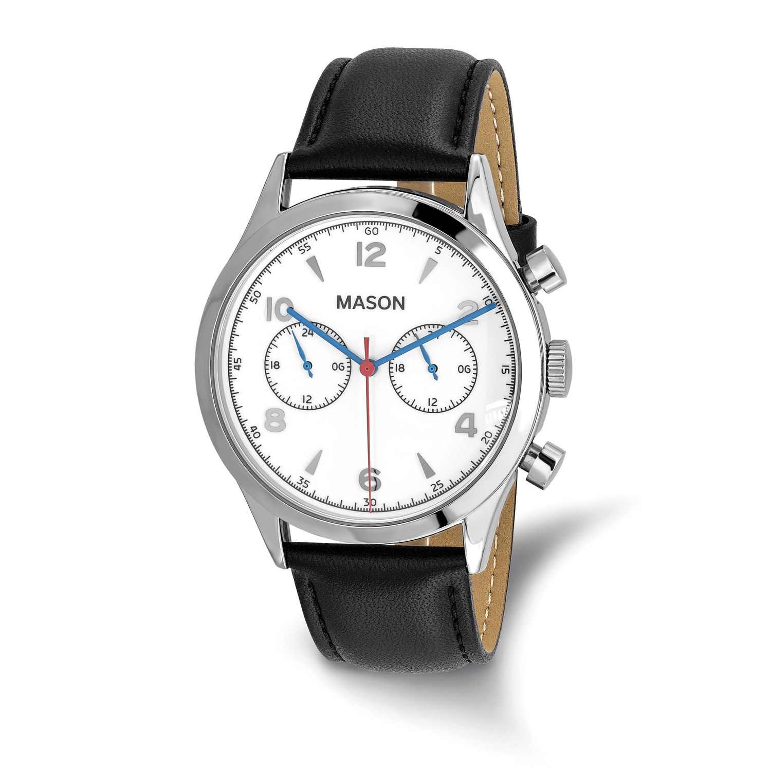 Mason Sales Stainless Steel Chronograph Black Leather Band Watch XWA6623