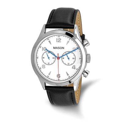 Mason Sales Stainless Steel Chronograph Black Leather Band Watch XWA6623