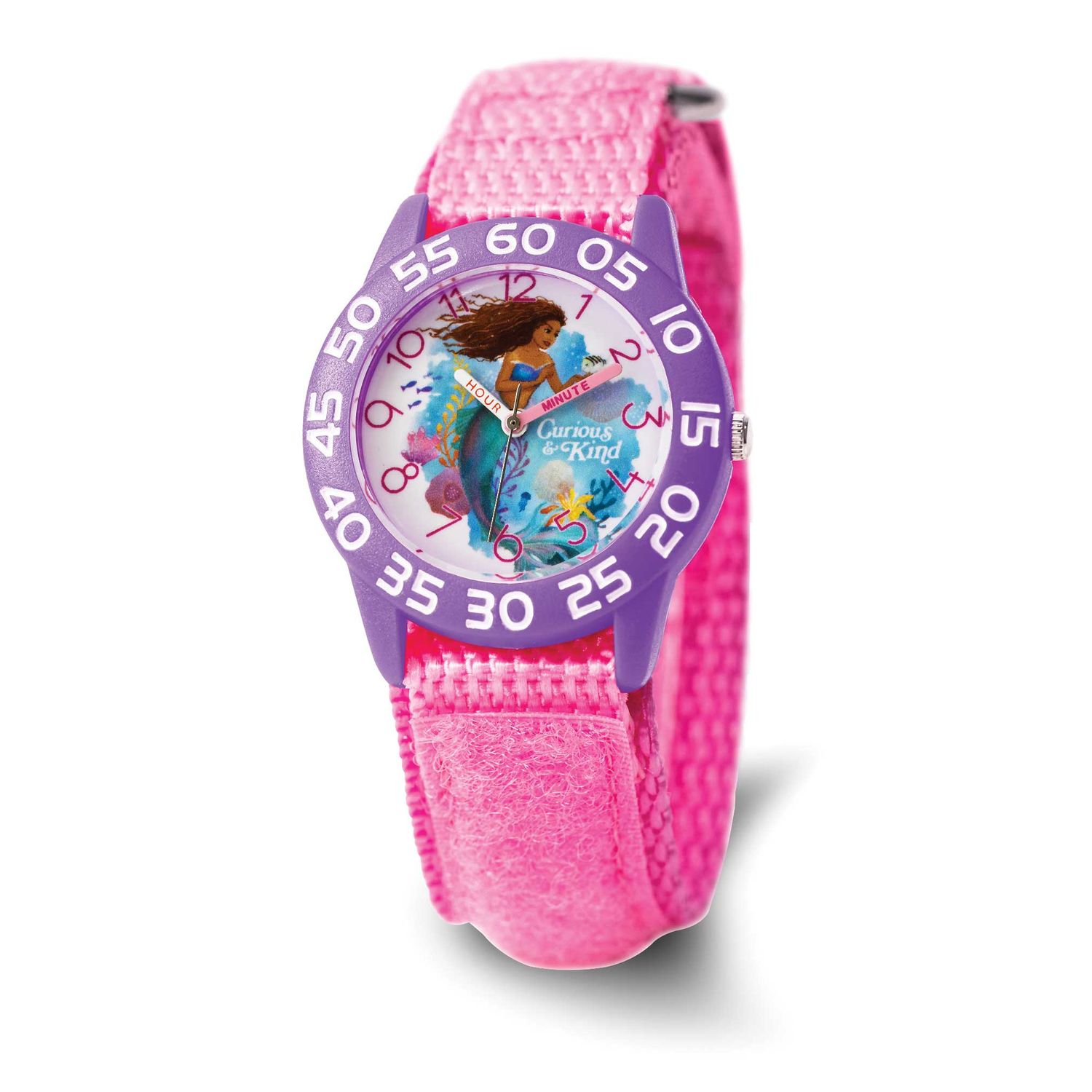 Disney Kids The Little Mermaid Pink Velcro Band Time Teacher Watch XWA6747