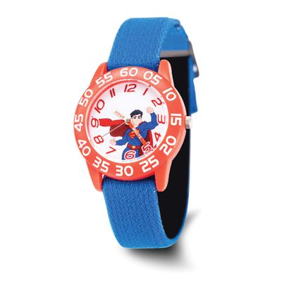 Warner Brothers Kids Superman Blue Stretch Band Time Teacher Watch XWA6690
