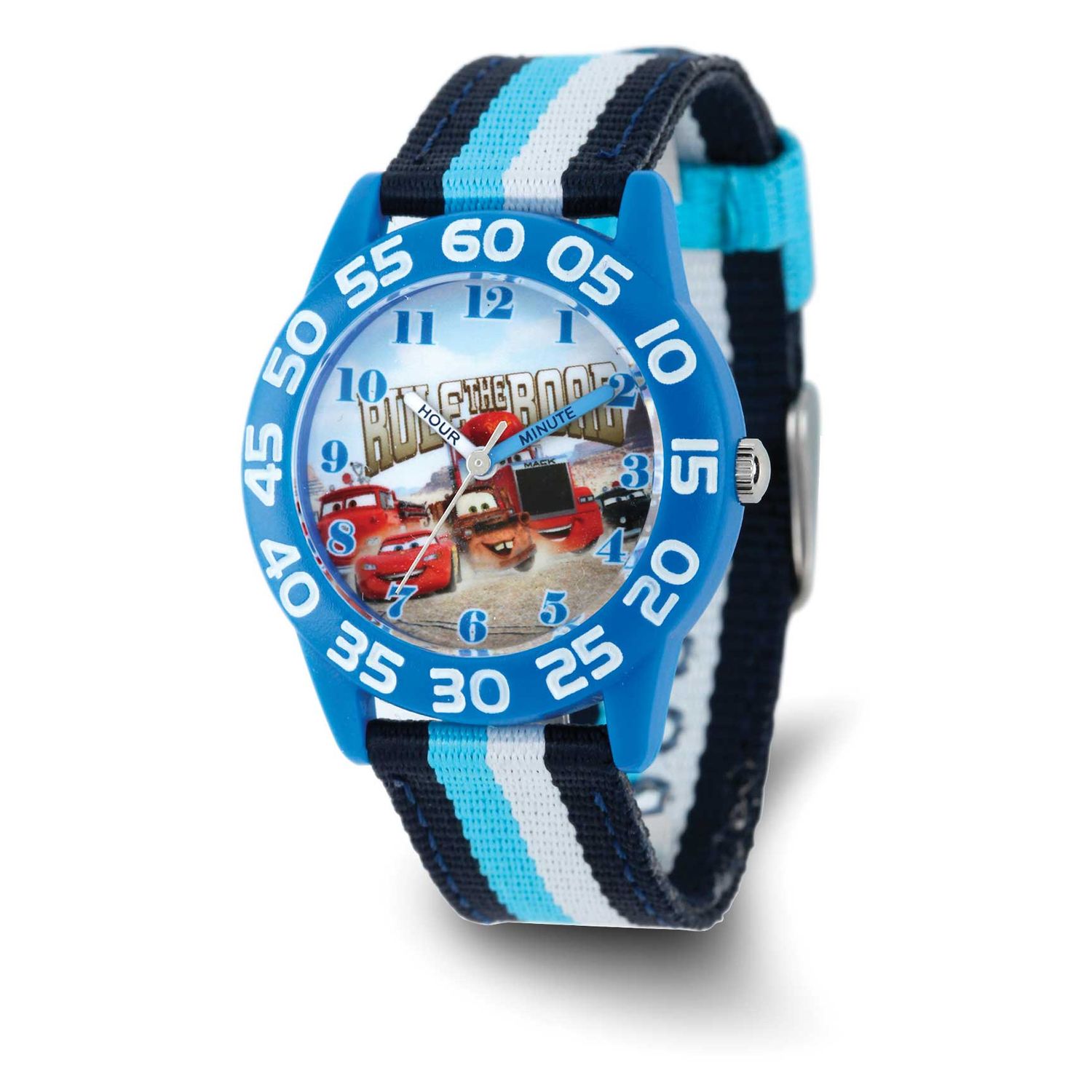 Disney Kids Cars Striped Nylon Band Time Teacher Watch XWA6766