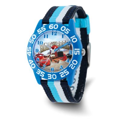 Disney Kids Cars Striped Nylon Band Time Teacher Watch XWA6766