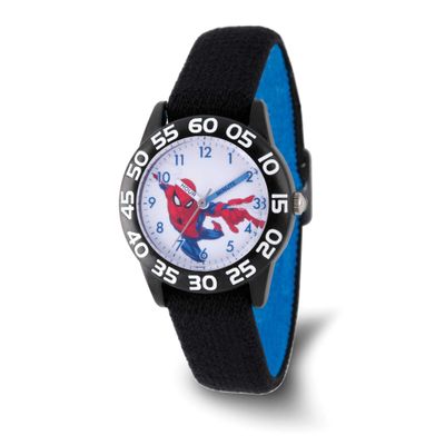 Marvel Kids Spider-Man Reversible Black and Blue Nylon Band Time Teacher Watch XWA6744