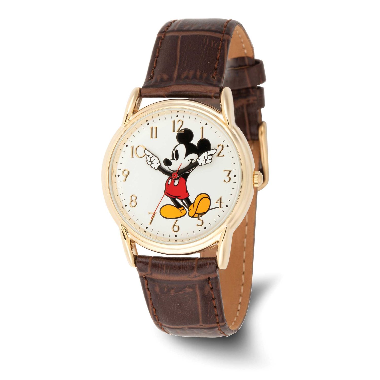 Disney Adult Size Mickey Mouse with Moving Arms Brown Leather Watch XWA6729