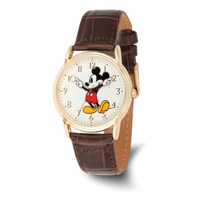 Disney Adult Size Mickey Mouse with Moving Arms Brown Leather Watch XWA6729