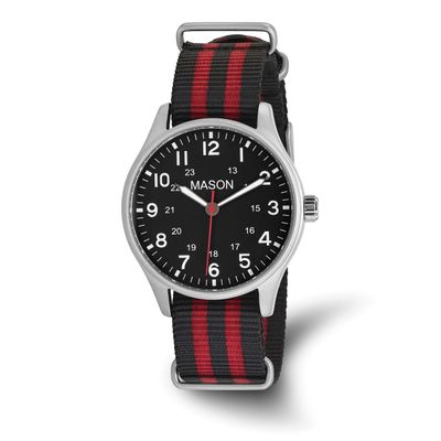 Mason Sales Stainless Steel Black and Red Striped Nylon Strap Watch XWA6625