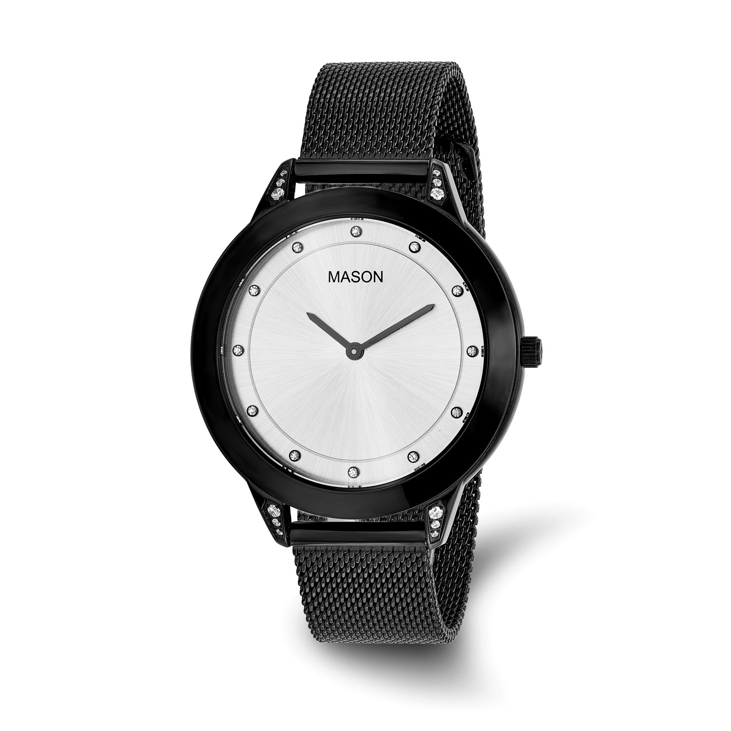 Mason Sales Stainless Steel Black IP-plated with Crystal Markers Black Mesh Band Watch XWA6631