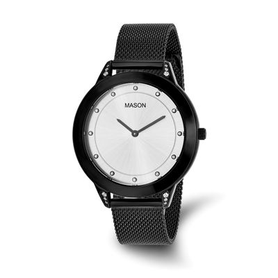 Mason Sales Stainless Steel Black IP-plated with Crystal Markers Black Mesh Band Watch XWA6631