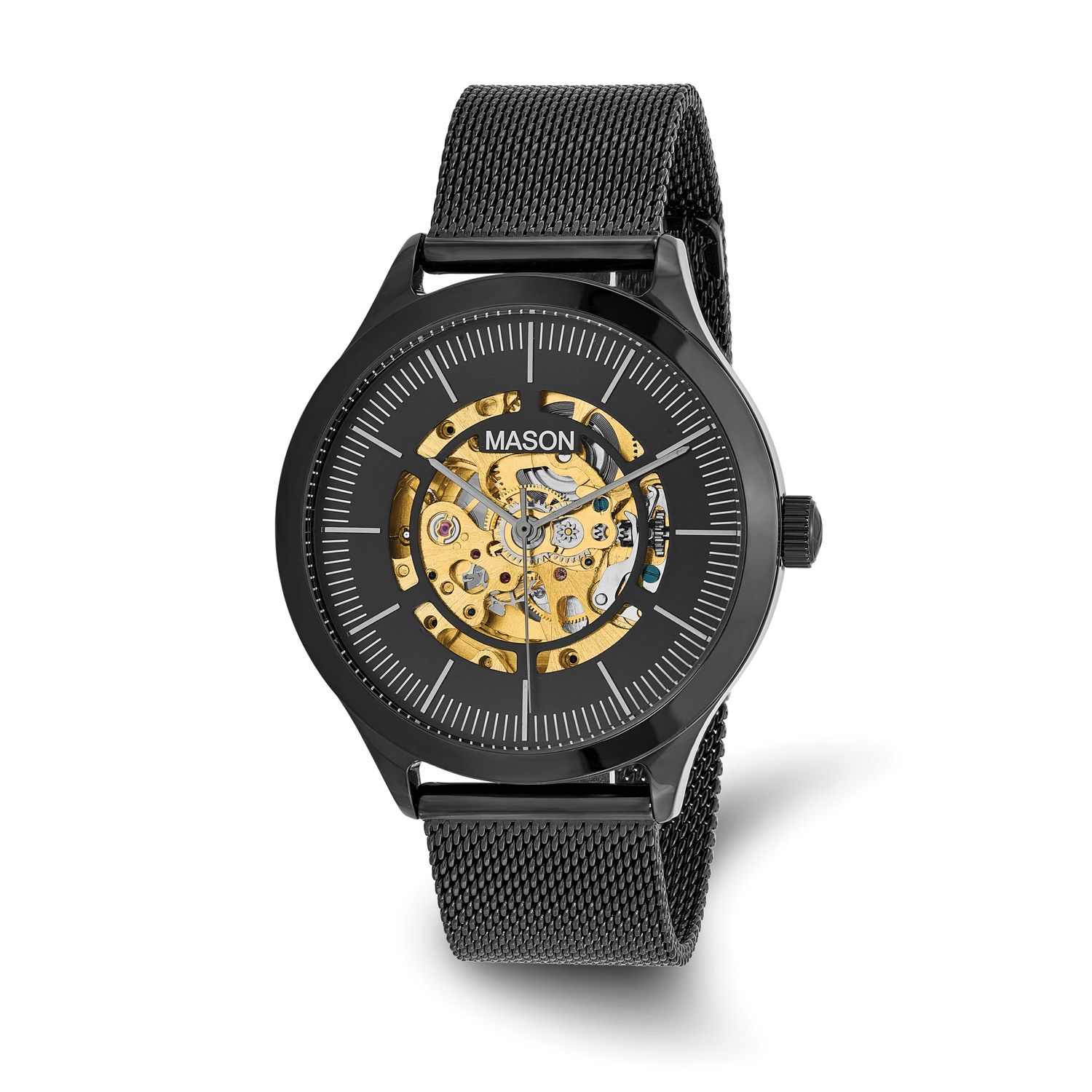Mason Sales Stainless Steel Black IP-plated Skeleton Movement Mesh Band Watch XWA6642